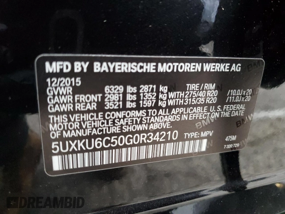 2016 BMW X6 xDrive50i with VIN 5UXKU6C50G0R34210, listed as a Copart auction lot 69003723 with 33,134 mi miles. Bid and sale history available at carsss.com. Image 15.