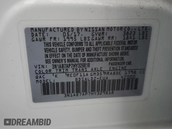2017 Nissan Sentra SV z VIN 3N1AB7AP7HY329818, wystawiony jako Copart lot #57761045 z przebiegiem 46 313 mil mil oraz Szkoda całkowita • Salvage title. Historia ofert i sprzedaży dostępna na DreamBid. Obrazek 12.