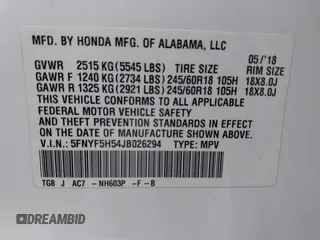 2018 Honda Pilot EX-L with VIN 5FNYF5H54JB026294, listed as a IAAI auction lot 41776312 with 72,254 mi miles. Bid and sale history available at carsss.com. Image 9.