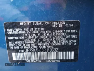 2024 Subaru Forester Wilderness with VIN JF2SKAHC8RH493921, listed as a Copart auction lot 63338015 with 35,928 mi miles and Salvage title. Bid and sale history available at DreamBid. Image 14.