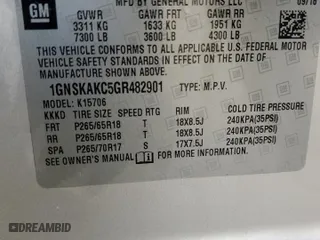 2016 Chevrolet Tahoe LS with VIN 1GNSKAKC5GR482901, listed as a Copart auction lot 68464834 with 153,427 mi miles and Salvage Title. Bid and sale history available at carsss.com. Image 15.