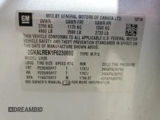2015 GMC Terrain SLE with VIN 2GKALREK1F6239880, listed as a Copart auction lot 53685285 with 120,281 mi miles and Salvage Title. Bid and sale history available at carsss.com. Image 13.