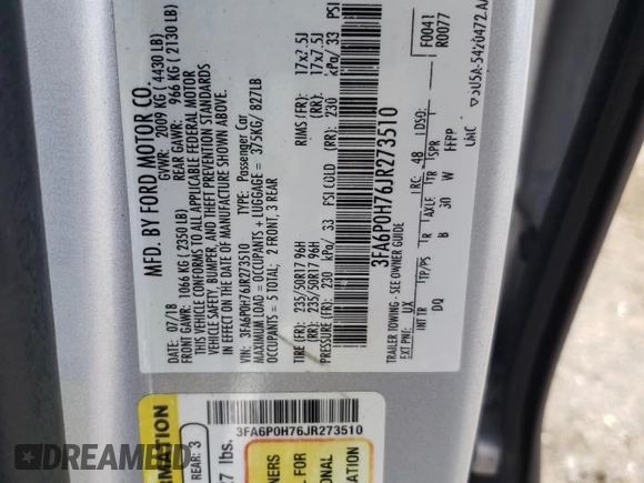2018 Ford Fusion SE with VIN 3FA6P0H76JR273510, listed as a Copart auction lot 48632565 with 118,761 mi miles and Salvage Title. Bid and sale history available at carsss.com. Image 14.