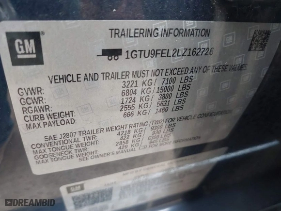 2020 GMC Sierra 1500 Denali with VIN 1GTU9FEL2LZ162726, listed as a IAAI auction lot 41442855 with 142,272 mi miles. Bid and sale history available at carsss.com. Image 9.