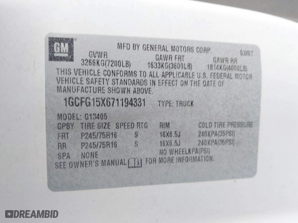 2007 Chevrolet Express Cargo Van with VIN 1GCFG15X671194331, listed as a IAAI auction lot 41900166 with 207,529 mi miles. Bid and sale history available at carsss.com. Image 9.