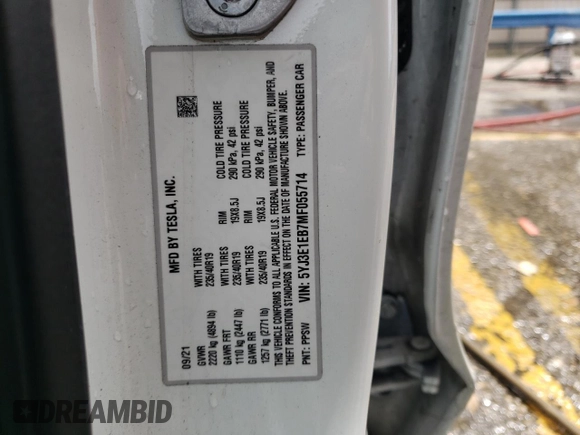 2021 Tesla Model 3 Long Range z VIN 5YJ3E1EB7MF055714, wystawiony jako Copart lot #54527535 z przebiegiem 69 321 mil mil oraz Szkoda całkowita • Salvage title. Historia ofert i sprzedaży dostępna na DreamBid. Obrazek 12.