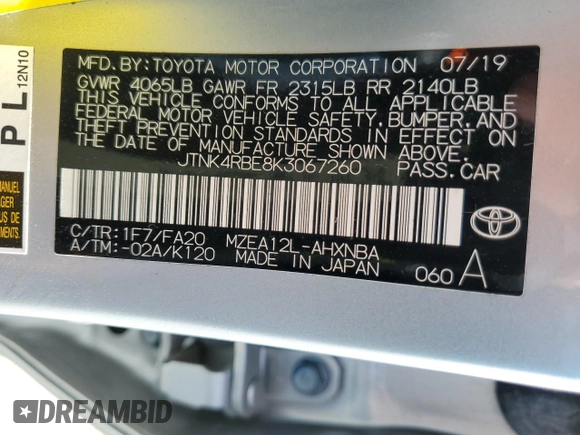 2019 Toyota Corolla Hatchback SE with VIN JTNK4RBE8K3067260, listed as a Copart auction lot 73574394 with 45,907 mi miles and Non Repairable. Bid and sale history available at carsss.com. Image 13.