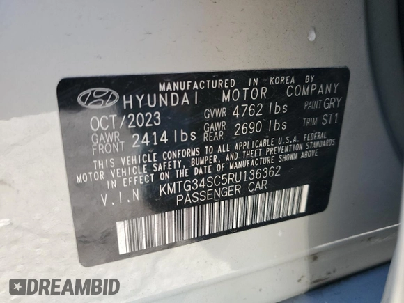 2024 Genesis G70 2.5T with VIN KMTG34SC5RU136362, listed as a Copart auction lot 47885795 with 17,283 mi miles and Salvage title. Bid and sale history available at DreamBid. Image 13.