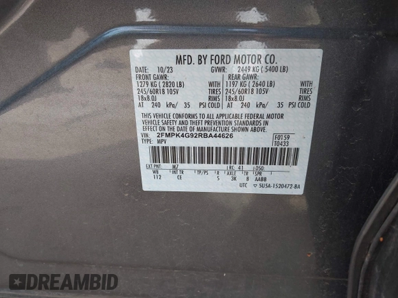 2024 Ford Edge SE с VIN 2FMPK4G92RBA44626, выставлен на аукционе IAAI как лот 41941354 с пробегом 12 175 миль миль и . История ставок и продаж доступна на DreamBid. Изображение 9.