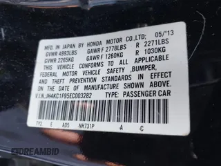 2014 Acura RLX Advance Pkg with VIN JH4KC1F95EC003282, listed as a IAAI auction lot 42059477 with 186,283 mi miles. Bid and sale history available at carsss.com. Image 9.