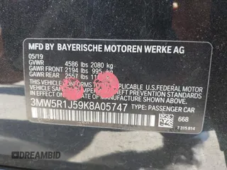 2019 BMW 3 Series 330i z VIN 3MW5R1J59K8A05747, wystawiony jako IAAI lot #41370074 z przebiegiem 28 371 mil mil oraz . Historia ofert i sprzedaży dostępna na DreamBid. Obrazek 9.