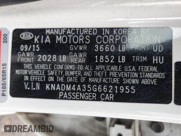 2016 Kia Rio LX with VIN KNADM4A35G6621955, listed as a Copart auction lot 47603935 with 73,766 mi miles and Salvage Title. Bid and sale history available at carsss.com. Image 12.