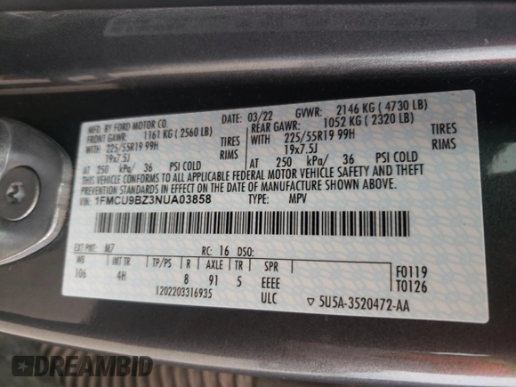 2022 Ford Escape SE Hybrid with VIN 1FMCU9BZ3NUA03858, listed as a Copart auction lot 86798614 with 24,234 mi miles and Salvage Title. Bid and sale history available at carsss.com. Image 28.