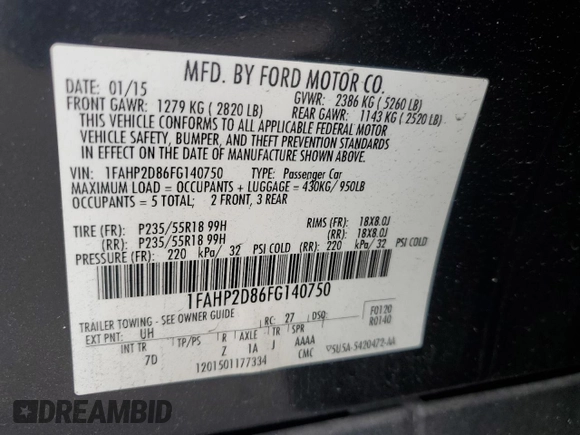 2015 Ford Taurus SE with VIN 1FAHP2D86FG140750, listed as a Copart auction lot 54390145 with 128,163 mi miles and Salvage Title. Bid and sale history available at carsss.com. Image 12.