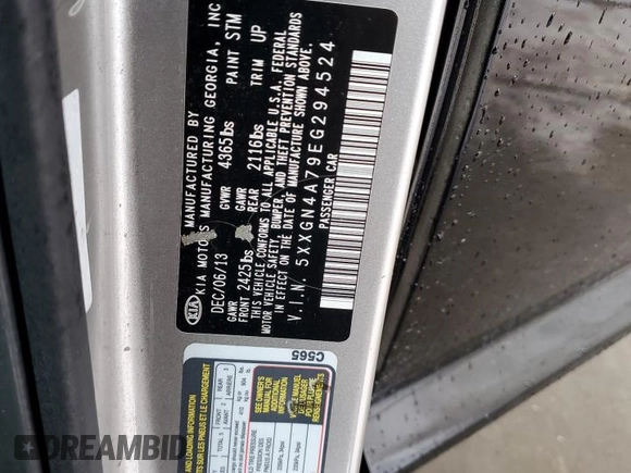 2014 Kia Optima EX z VIN 5XXGN4A79EG294524, wystawiony jako Copart lot #56227085 z przebiegiem 106 585 mil mil oraz Szkoda całkowita • Salvage title. Historia ofert i sprzedaży dostępna na DreamBid. Obrazek 12.