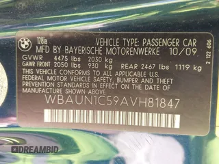 2010 BMW 1 Series 128i with VIN WBAUN1C59AVH81847, listed as a IAAI auction lot 40496951 with 148,463 mi miles and . Bid and sale history available at DreamBid. Image 9.