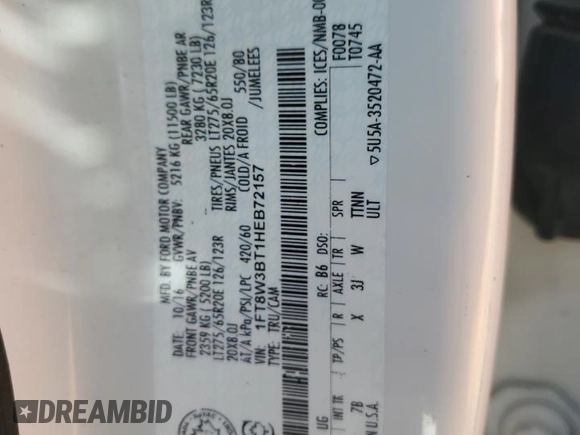 2017 Ford F-350 Platinum с VIN 1FT8W3BT1HEB72157, выставлен на аукционе Copart как лот 50434415 с пробегом 177 062 миль миль и Списание • Salvage title. История ставок и продаж доступна на DreamBid. Изображение 14.
