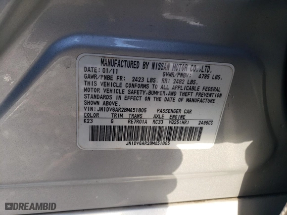 2011 Infiniti G25 Sedan x with VIN JN1DV6AR2BM451805, listed as a Copart auction lot 83650534 with 0 mi miles and Salvage Title. Bid and sale history available at carsss.com. Image 12.