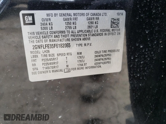 2015 Chevrolet Equinox LT with VIN 2GNFLFE35F6182065, listed as a Copart auction lot 50959425 with 48,352 mi miles and Clean Title. Bid and sale history available at DreamBid. Image 13.