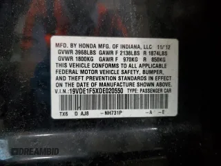 2013 Acura ILX Premium with VIN 19VDE1F5XDE020550, listed as a Copart auction lot 49076205 with 157,000 mi miles and Salvage title. Bid and sale history available at DreamBid. Image 12.