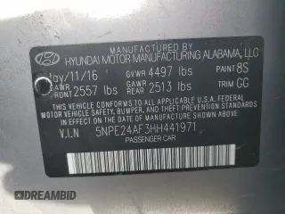 2017 Hyundai Sonata 2.4L with VIN 5NPE24AF3HH441971, listed as a Copart auction lot 48954245 with Not Provided miles and Salvage Title. Bid and sale history available at DreamBid. Image 14.
