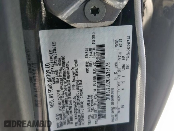 2016 Lincoln MKZ Hybrid z VIN 3LN6L2LU2GR625176, wystawiony jako Copart lot #54044385 z przebiegiem 124 861 mil mil oraz Szkoda całkowita • Salvage title. Historia ofert i sprzedaży dostępna na DreamBid. Obrazek 12.