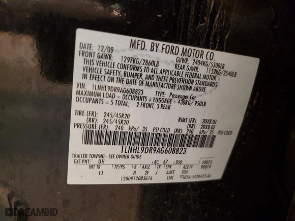 2010 Lincoln MKS with VIN 1LNHL9DR9AG608823, listed as a Copart auction lot 88173215 with 110,329 mi miles and Salvage Title. Bid and sale history available at carsss.com. Image 15.