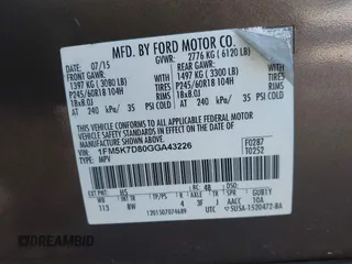 2016 Ford Explorer XLT with VIN 1FM5K7D80GGA43226, listed as a IAAI auction lot 41624298 with 173,649 mi miles. Bid and sale history available at carsss.com. Image 9.