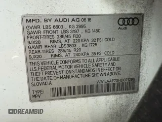 2017 Audi Q7 Premium Plus with VIN WA1LAAF73HD021296, listed as a Copart auction lot 55881465 with 140,164 mi miles and Clean Title. Bid and sale history available at DreamBid. Image 10.