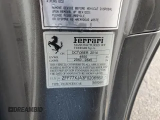 2015 Ferrari California T z VIN ZFF77XJA3F0206563, wystawiony jako Copart lot #73751534 z przebiegiem Nie podano mil oraz Szkody całkowita. Historia ofert i sprzedaży dostępna na DreamBid. Obrazek 12.