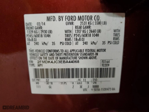 2014 Ford Edge SEL with VIN 2FMDK4JC3EBA44068, listed as a Copart auction lot 82119484 with 147,818 mi miles and Clean Title. Bid and sale history available at carsss.com. Image 13.