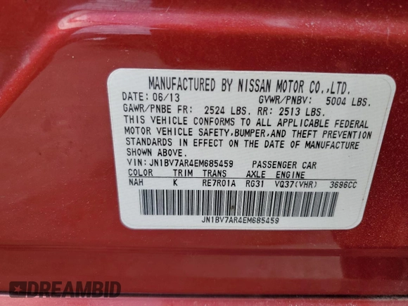 2014 Infiniti Q50 Premium with VIN JN1BV7AR4EM685459, listed as a Copart auction lot 50620545 with 85,351 mi miles and Salvage Title. Bid and sale history available at carsss.com. Image 14.