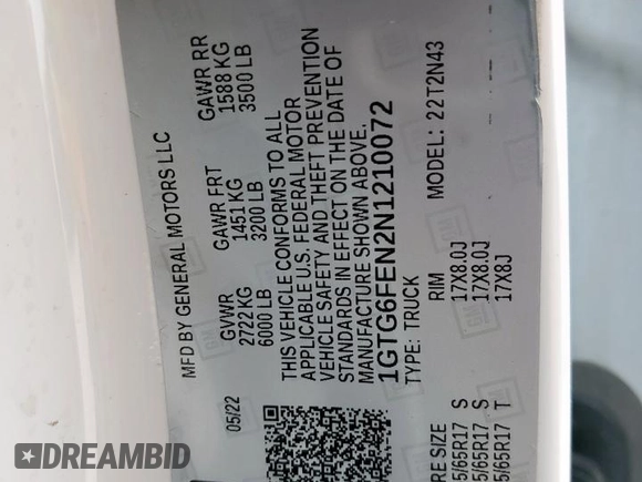 2022 GMC Canyon 4WD AT4 z VIN 1GTG6FEN2N1210072, wystawiony jako Copart lot #57084565 z przebiegiem 64 897 mil mil oraz Szkoda całkowita • Salvage title. Historia ofert i sprzedaży dostępna na DreamBid. Obrazek 12.