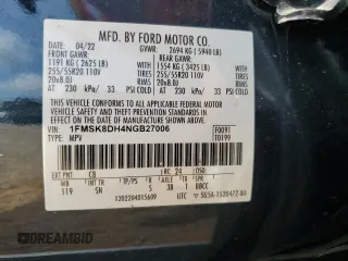 2022 Ford Explorer XLT with VIN 1FMSK8DH4NGB27006, listed as a Copart auction lot 58075055 with 109,500 mi miles and Salvage title. Bid and sale history available at DreamBid. Image 13.