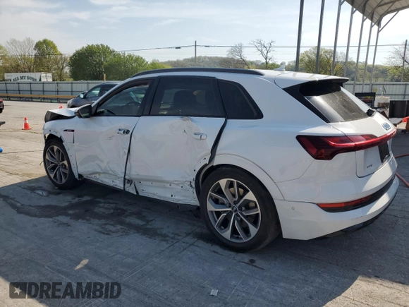 2021 Audi e-tron Premium Plus with VIN WA1LAAGE1MB004760, listed as a Copart auction lot 52986445 with 33,391 mi miles and Salvage Title. Bid and sale history available at carsss.com. Image 2.