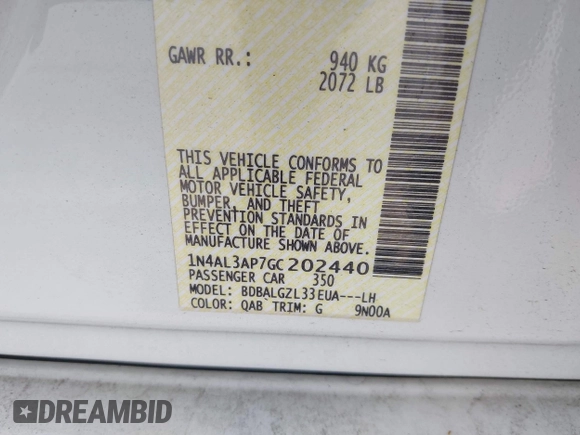 2016 Nissan Altima SR с VIN 1N4AL3AP7GC202440, выставлен на аукционе IAAI как лот 42566557 с пробегом 82 377 миль миль и . История ставок и продаж доступна на DreamBid. Изображение 9.
