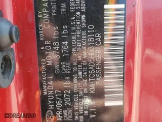 2017 Hyundai Veloster with VIN KMHTC6AD5HU318110, listed as a Copart auction lot 52420085 with 70,938 mi miles and Clean Title. Bid and sale history available at carsss.com. Image 12.