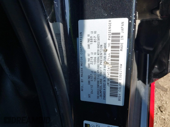 2010 Mazda 3 S Sport with VIN JM1BL1H55A1317144, listed as a IAAI auction lot 42218562 with 242,295 mi miles and . Bid and sale history available at DreamBid. Image 9.