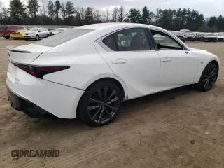 2023 Lexus IS with VIN JTHGZ1E20P5031121, listed as a Copart auction lot 50130225 with 7,685 mi miles and Salvage Title. Bid and sale history available at carsss.com. Image 3.