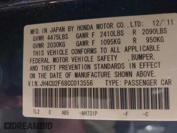 2012 Acura TSX Technology с VIN JH4CU2F68CC013556, выставлен на аукционе IAAI как лот 42407882 с пробегом 149 115 миль миль и . История ставок и продаж доступна на DreamBid. Изображение 9.