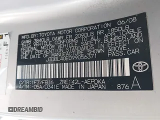 2009 Toyota Corolla with VIN JTDBL40E099056371, listed as a IAAI auction lot 42132122 with 204,016 mi miles and . Bid and sale history available at DreamBid. Image 9.