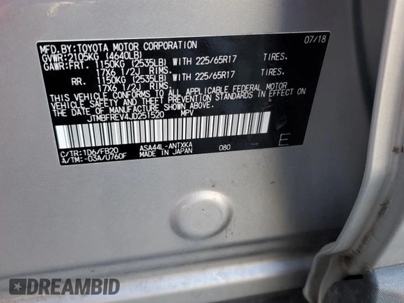 2018 Toyota RAV4 LE with VIN JTMBFREV4JD251520, listed as a Copart auction lot 48574485 with 133,079 mi miles and Salvage Title. Bid and sale history available at carsss.com. Image 12.