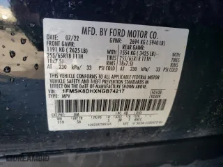 2022 Ford Explorer XLT with VIN 1FMSK8DHXNGB74217, listed as a Copart auction lot 45644885 with 27,818 mi miles and Salvage Title. Bid and sale history available at carsss.com. Image 14.