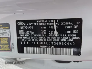 2016 Kia Optima EX with VIN 5XXGU4L33GG080449, listed as a Copart auction lot 61627205 with 154,294 mi miles and Clean title. Bid and sale history available at DreamBid. Image 10.