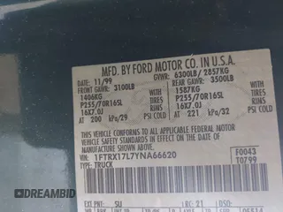 2000 Ford F-150 XL with VIN 1FTRX17L7YNA66620, listed as a IAAI auction lot 42622639 with Not provided miles and . Bid and sale history available at DreamBid. Image 9.