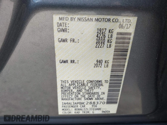 2017 Nissan Altima SV z VIN 1N4AL3AP0HC288370, wystawiony jako IAAI lot #41908701 z przebiegiem 80 551 mil mil oraz . Historia ofert i sprzedaży dostępna na DreamBid. Obrazek 9.
