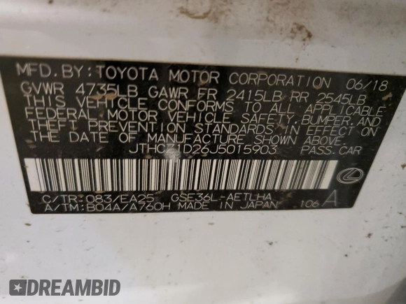 2018 Lexus IS 350 z VIN JTHCZ1D26J5015903, wystawiony jako Copart lot #72028814 z przebiegiem 46 503 mil mil oraz Tytuł czysty. Historia ofert i sprzedaży dostępna na DreamBid. Obrazek 12.