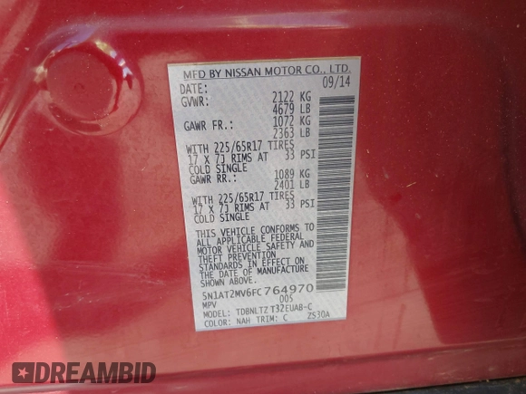 2015 Nissan Rogue SV z VIN 5N1AT2MV6FC764970, wystawiony jako IAAI lot #42093076 z przebiegiem 110 811 mil mil oraz . Historia ofert i sprzedaży dostępna na DreamBid. Obrazek 9.