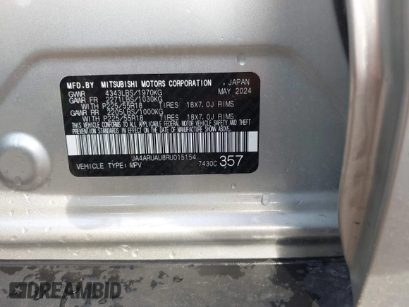 2024 Mitsubishi Outlander S z VIN JA4ARUAU8RU015154, wystawiony jako IAAI lot #42506748 z przebiegiem 18 231 mil mil oraz . Historia ofert i sprzedaży dostępna na DreamBid. Obrazek 9.