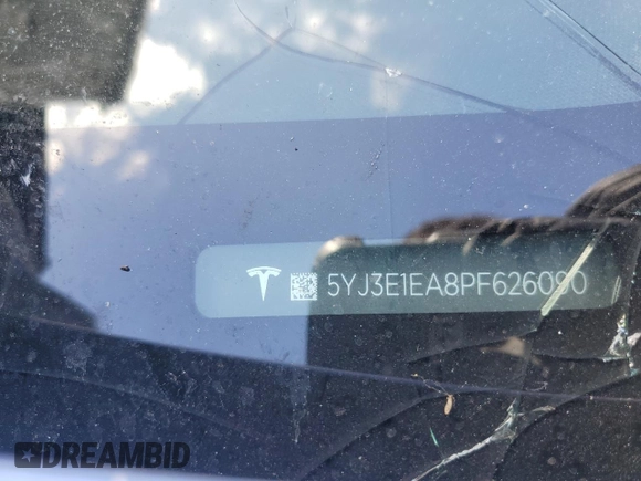 2023 Tesla Model 3 with VIN 5YJ3E1EA8PF626090, listed as a Copart auction lot 56892915 with Not provided miles and Salvage title. Bid and sale history available at DreamBid. Image 12.